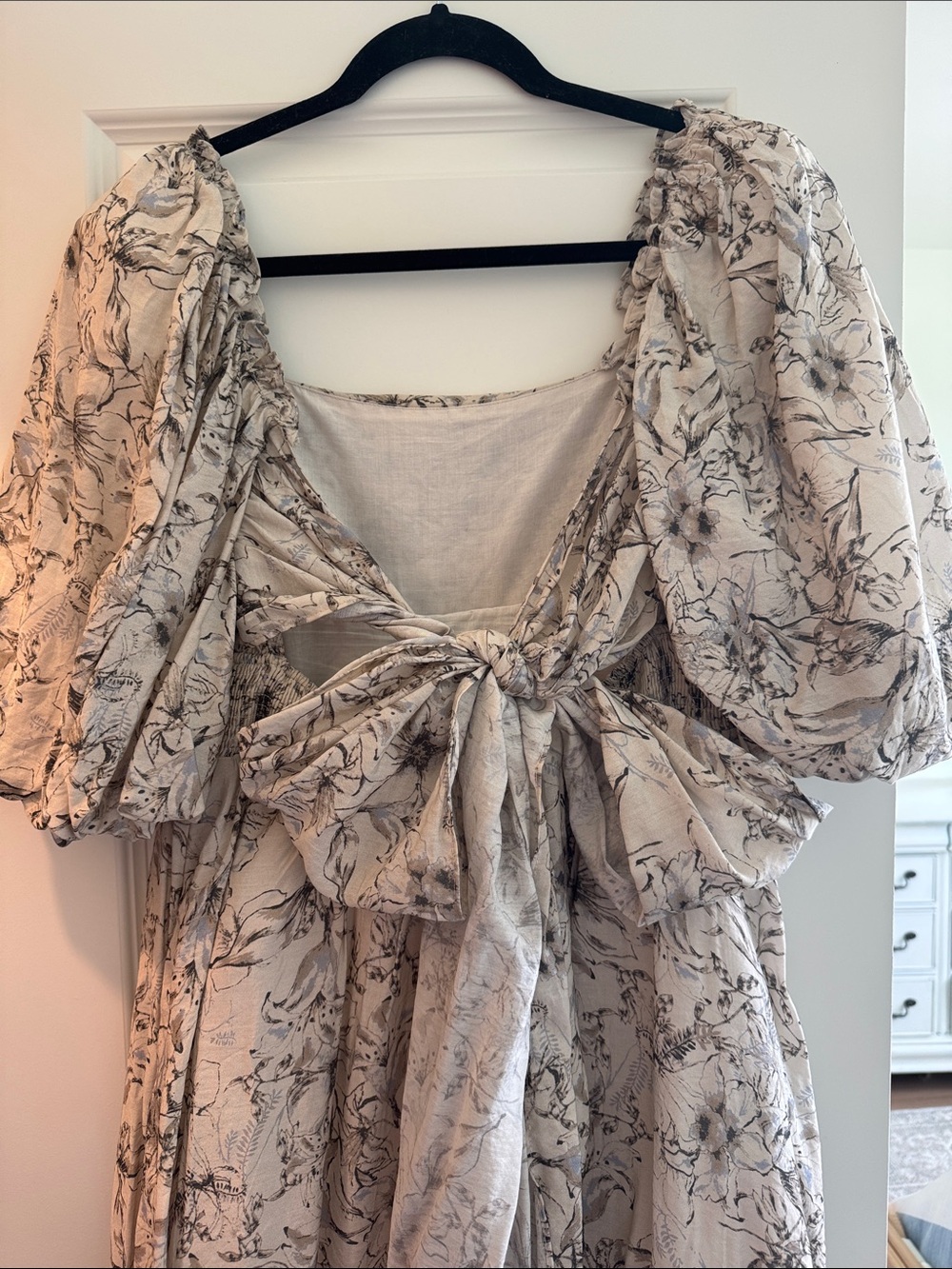 Floral Square-Neck Maxi Dress in Cream and Black - Picture 2 of 3